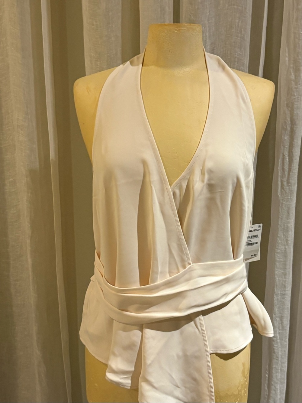 Sleeveless Cream Wrap Halter Top